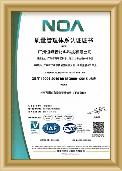 Quality Management System Certification Certificate